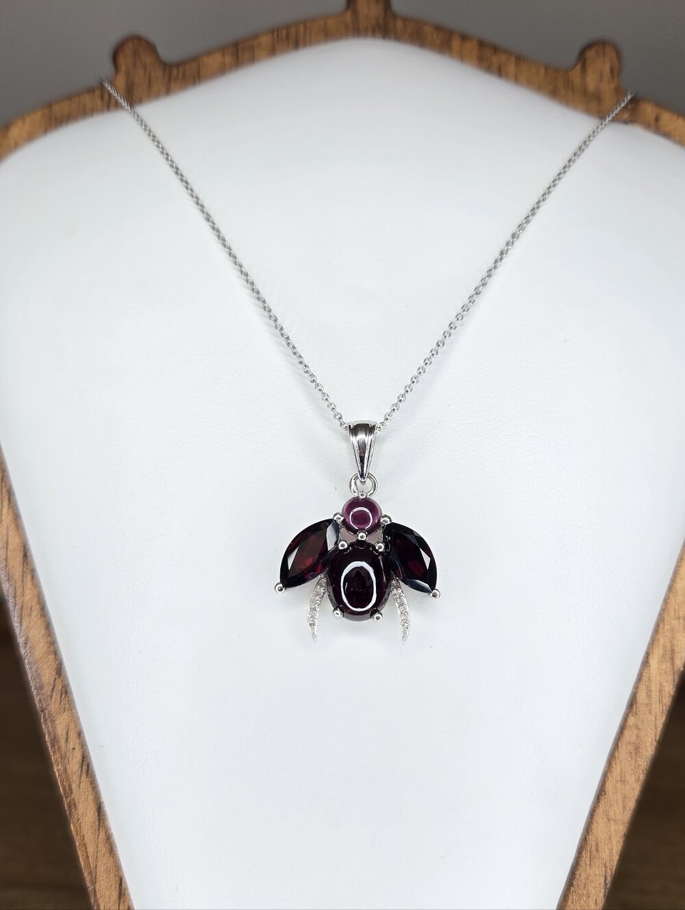 NWT 10.00CTW Garnet Sterling Silver 925 Pendant Necklace Dark Red Beetle Unique